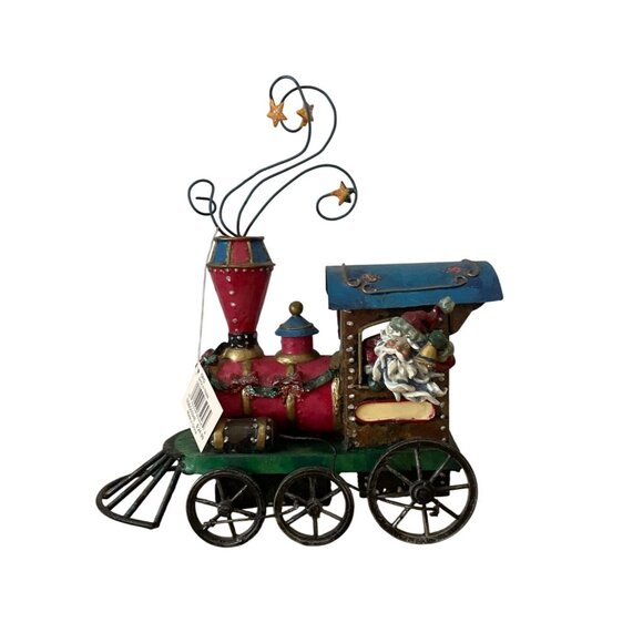 Vtg Kurt Adler Santa Claus Christmas Train Tin Metal Locomotive Hand Painted - Picture 1 of 9